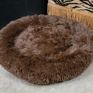 Pet Bed Dog or Cat Luxury Faux Fur Med/Lg.Sz 22-23 inch wide. Coffee Brown New!